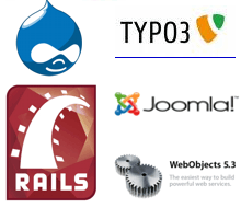 Mitbewerber, Drupal, Webobjects, Ruby on Rails, Typo3, Joomla!
